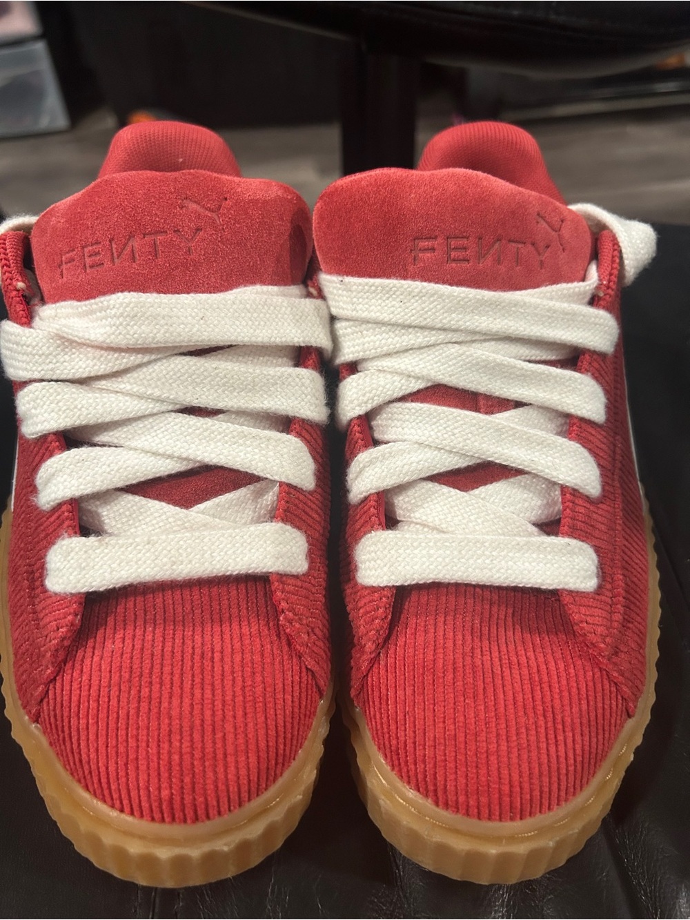 FENTY Puma Red Corduroy Platform Sneakers NWOT